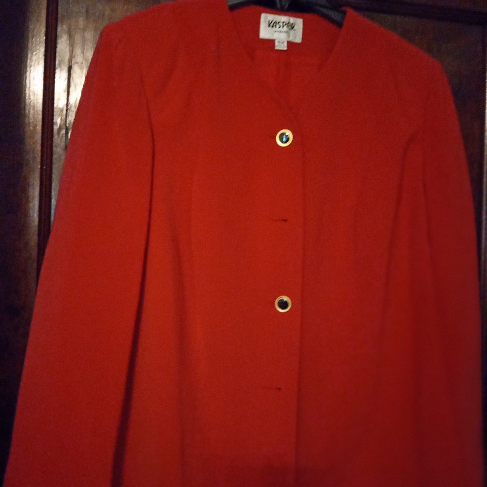 CHURCH/WORK!! 2-piece fuchsia pink & black skirt suit with black & gold buttons